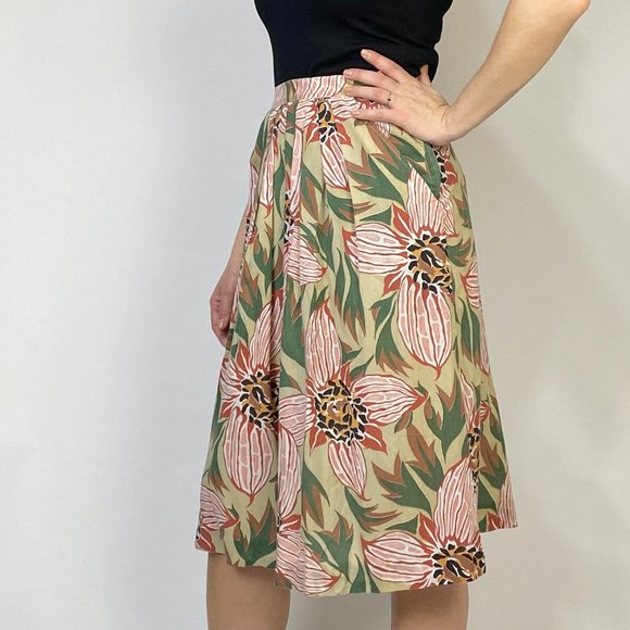 Vintage 80s TROPICAL Print High Waist Circle Skirt! XS to Small - Picture 3 of 8
